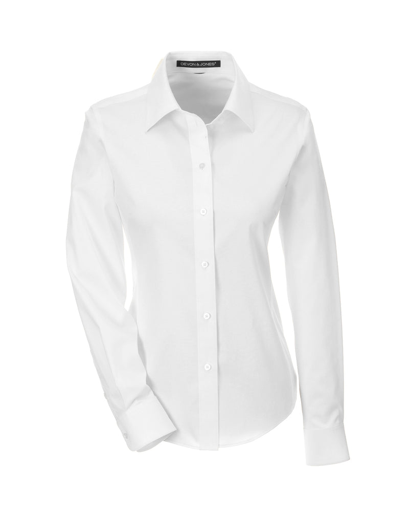 Ladies' Solid Stretch Twill Shirt in White