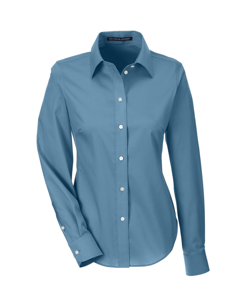 Ladies' Solid Stretch Twill Shirt in Slate Blue