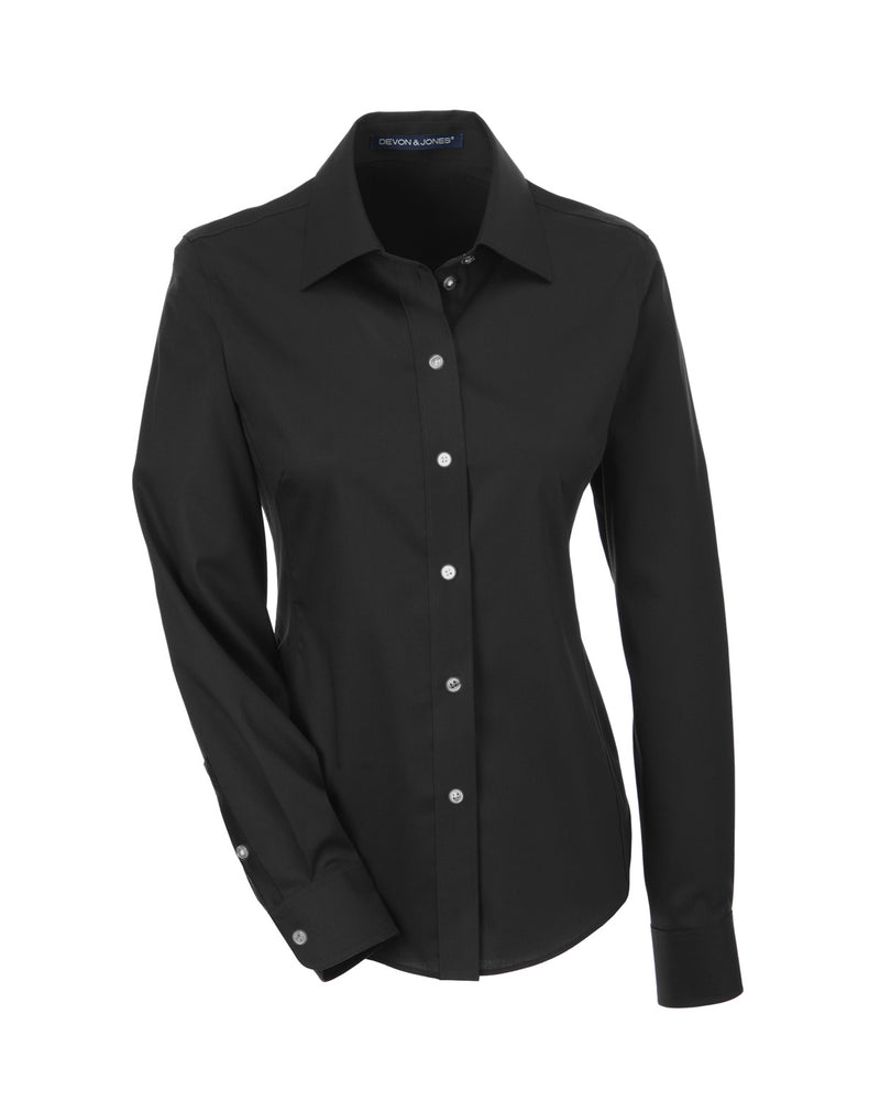 Ladies' Solid Stretch Twill Shirt in Black